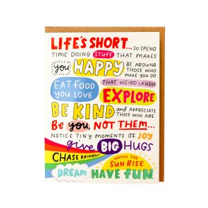 Colourful greeting card with sentimental message about making the most of our short life
